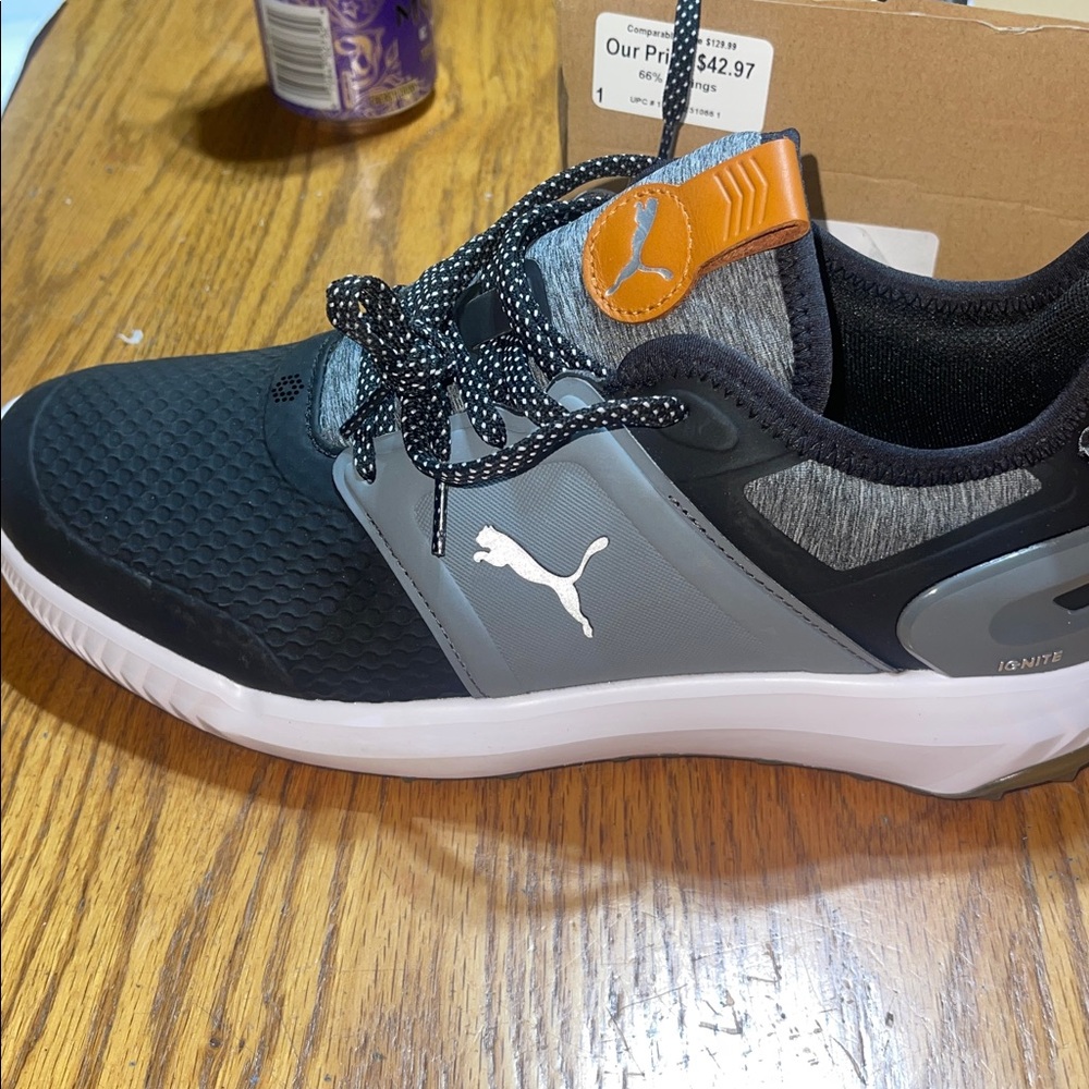 Puma Men's Black and Gray Sneakers with Tan Accents